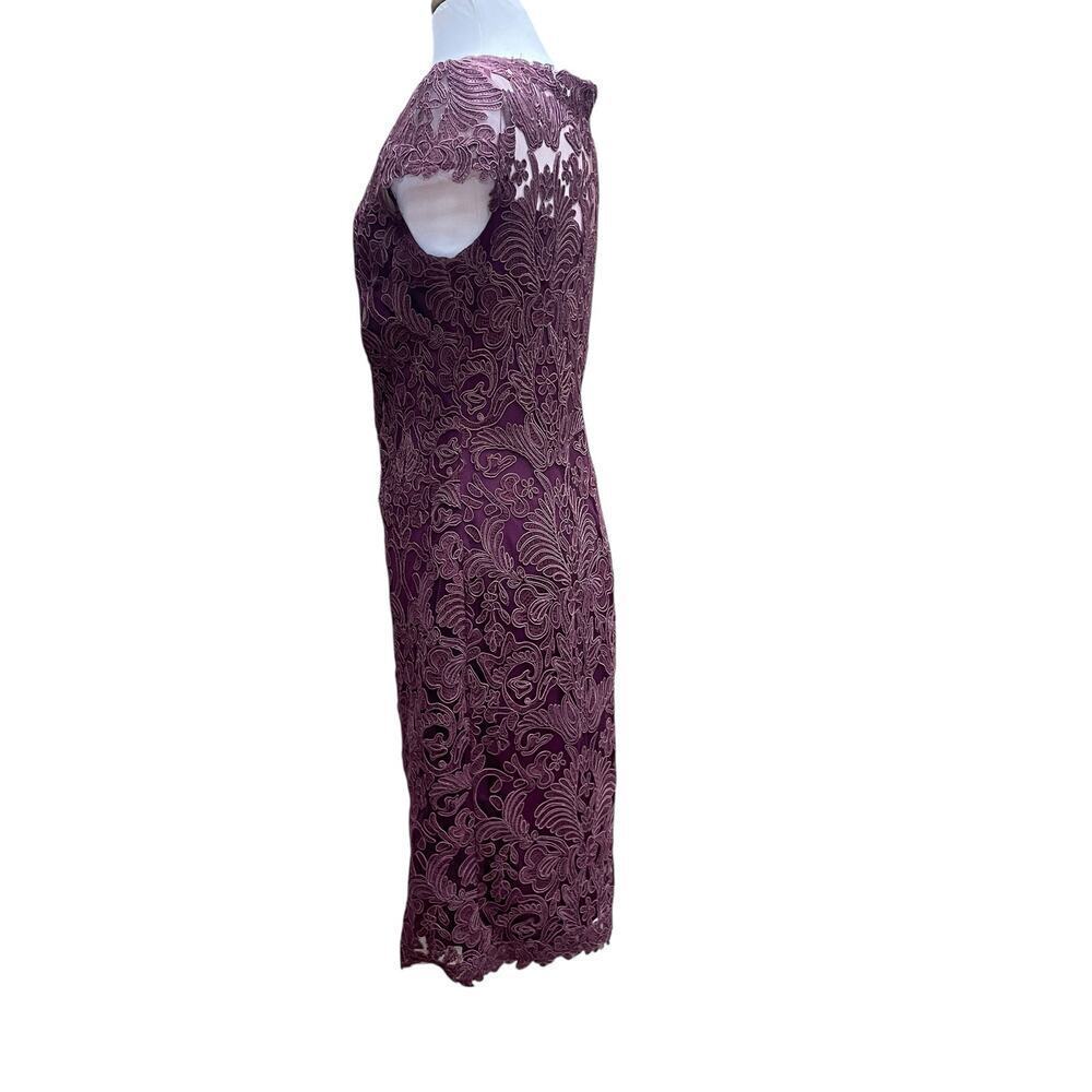 Tadashi Shoji Illusion Yoke Lace Sheath Dress Blackberry Burgundy - Size 12 - Picture 6 of 16